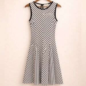 Monteau Black White Striped Sleeveless Fit & Flare Dress • L